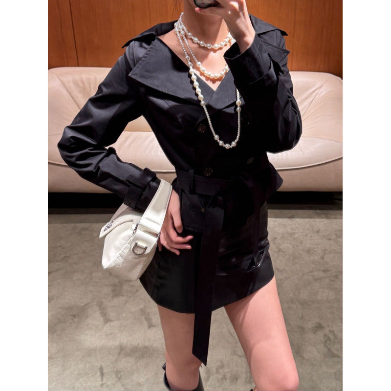 Womens Lapel Double-breasted Trench Coat