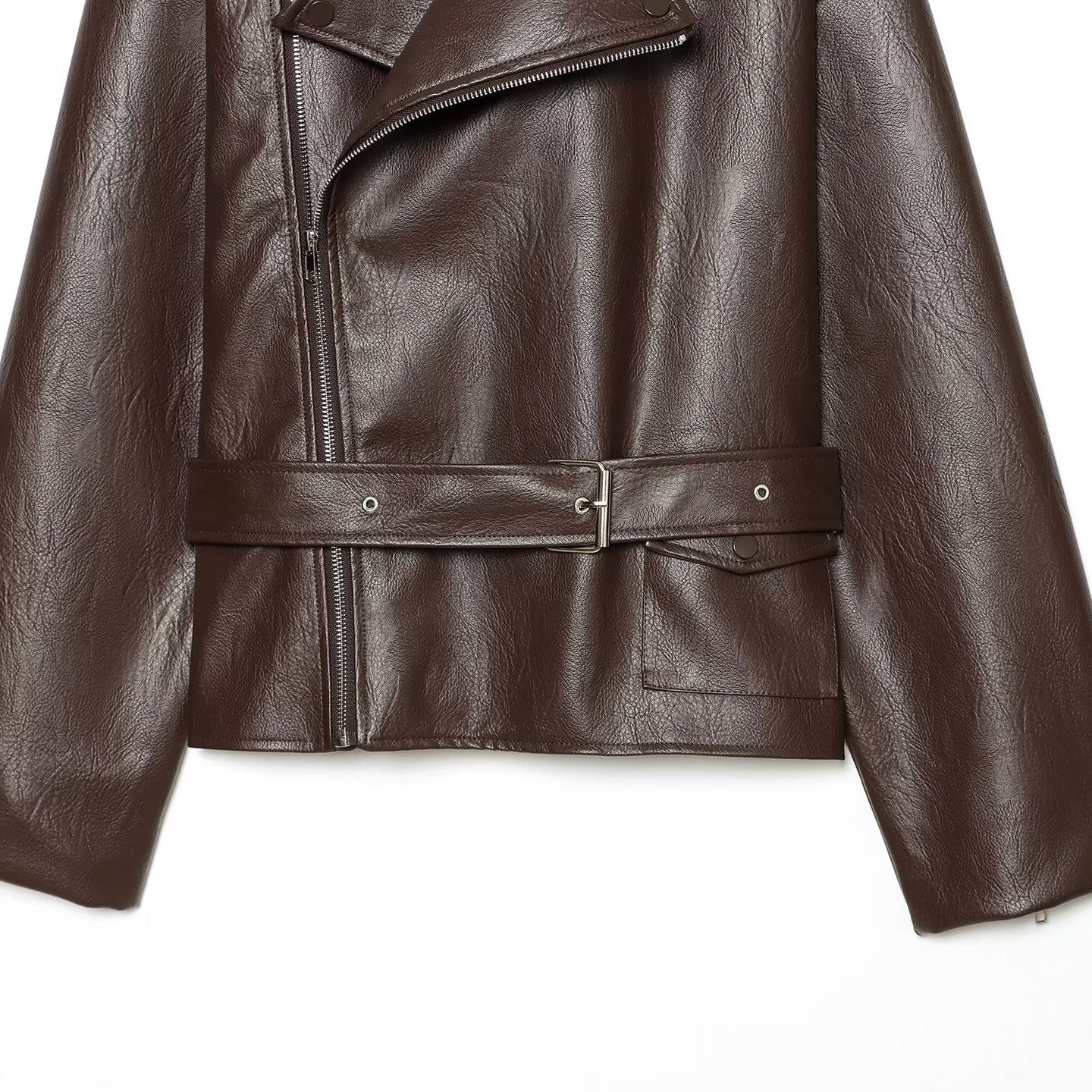 Elegant LapelneckLaceup Cropped Leather Jacket For Workwear