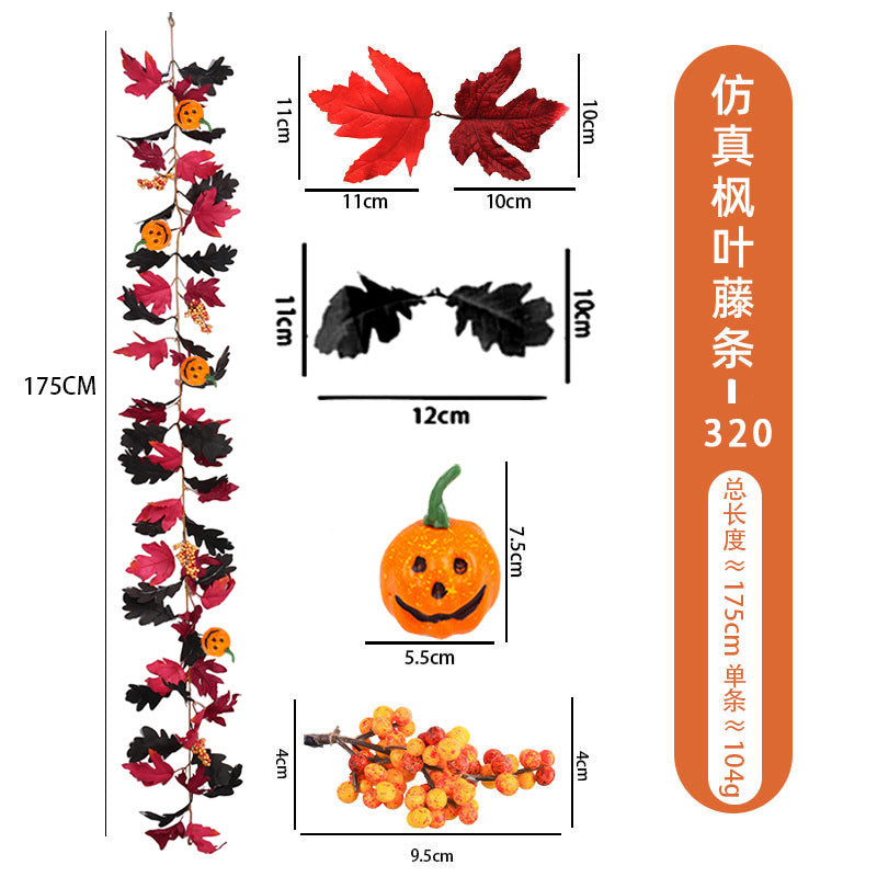 Halloween Artificial Maple Leaf Garland, Pumpkin Spider Fall Vine Decor, Spooky Hanging Garland For Front Door Mantel Wall, Halloween Party Holiday Decorations