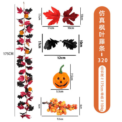 Halloween Artificial Maple Leaf Garland, Pumpkin Spider Fall Vine Decor, Spooky Hanging Garland For Front Door Mantel Wall, Halloween Party Holiday Decorations