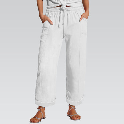 High-waisted Belted Loose-fitting Wide-leg Trousers For Women