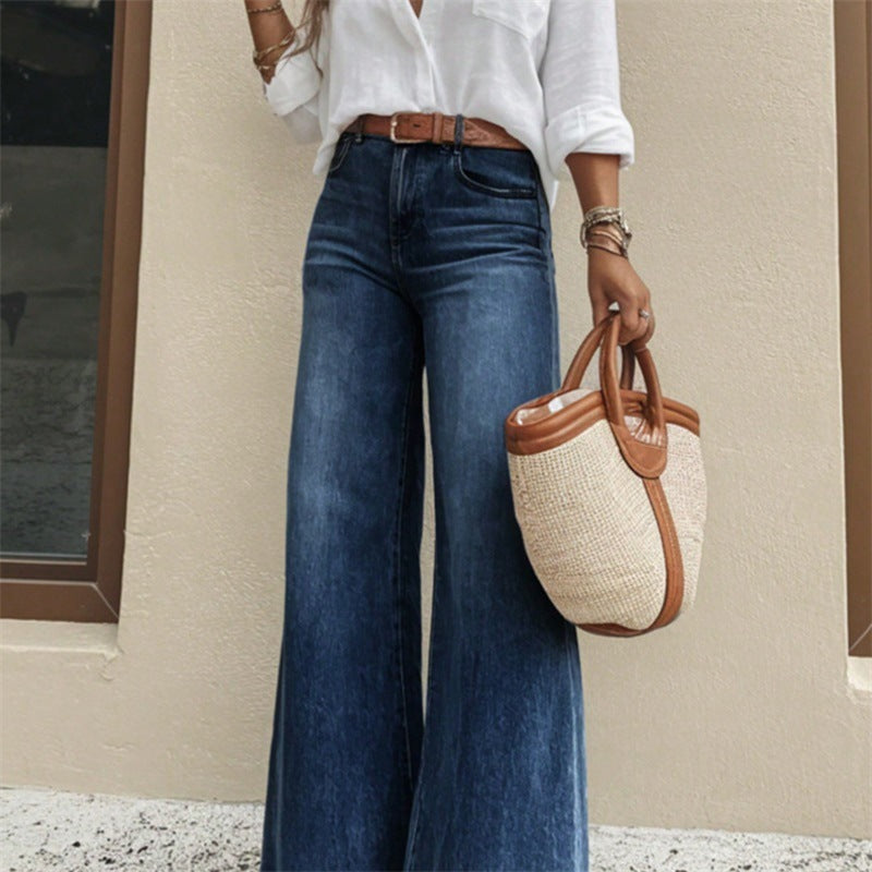 New American-style Loose-fitting High-waisted Figure-flattering Flared Wide-leg Denim Pants That Drag On The Floor