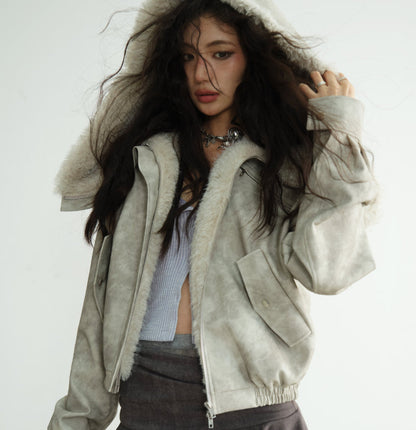 Hooded Post-apocalyptic PU Leather Quilted Jacket