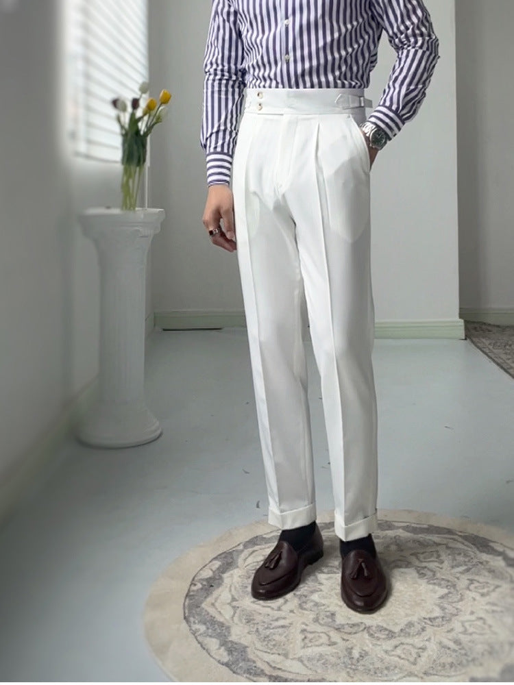High-waisted White Retro Straight-leg Casual Pants