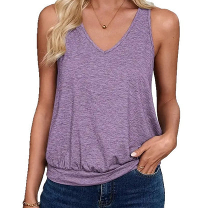 Women Summer Sleeveless V Neck Tank Top, Casual Solid Basic Vest Tops