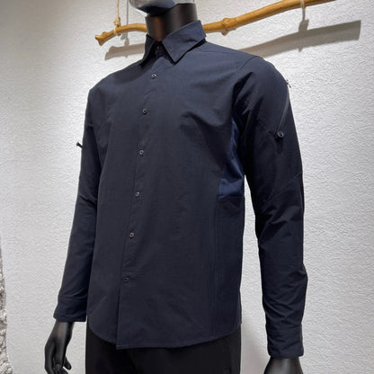 Men Technical Outdoor Quick Dry Long Sleeve Shirt Ventilated Underarm Mesh Zipper Sleeve Pocket Convertible Sleeve Travel Trekking Casual Shirt