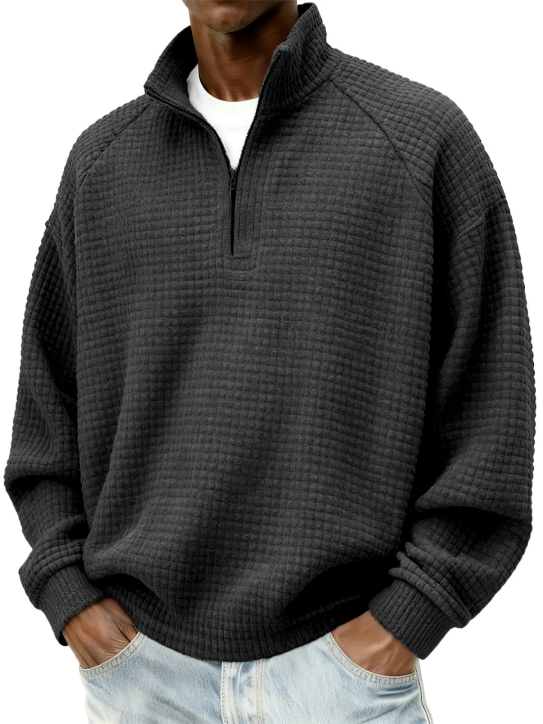 Retro Zipped Small-check Casual Stand-collar Long-sleeve Mens