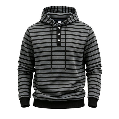 Mens Loose-Fit Striped Hoodie With Three Buttons