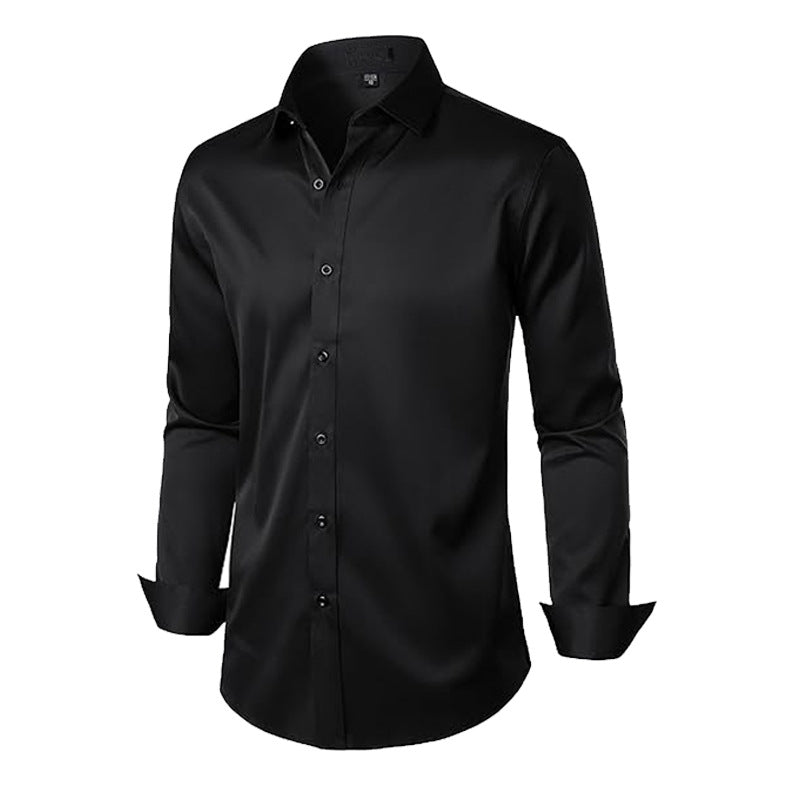 Elegant Business Formal Solid-color Long-sleeve Mens Shirt