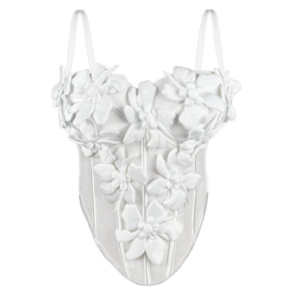 Cross-border Europe And The United States New Three-dimensional Flower Camisole Top Slim-fit Pure Desire Style Sexy Fish Bone Chest