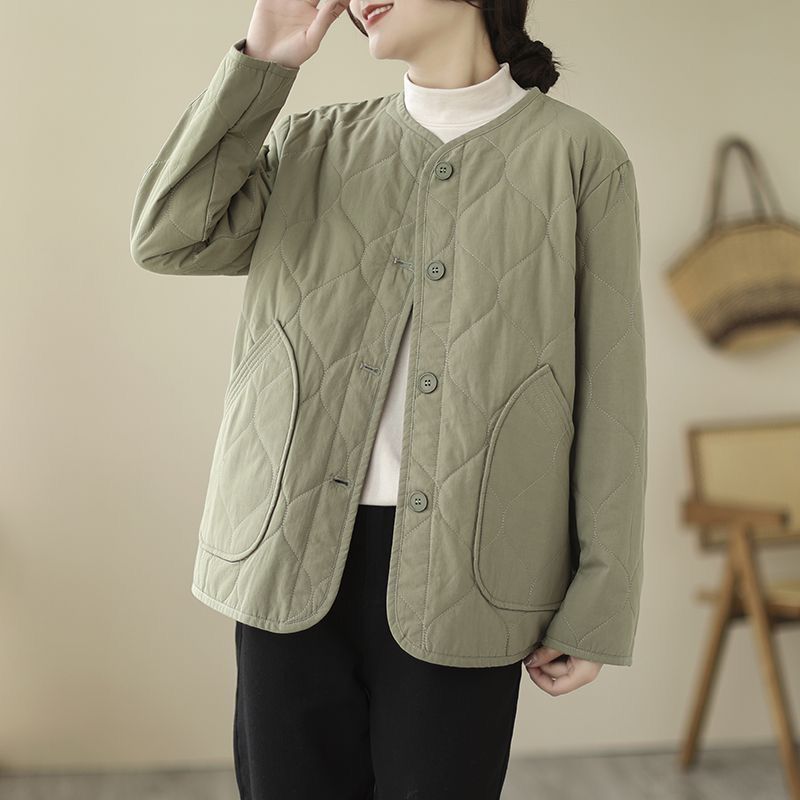 Winter Cotton Padded Coat Womens Stand Collar Lightweight Slim-Fit Padded Jacket