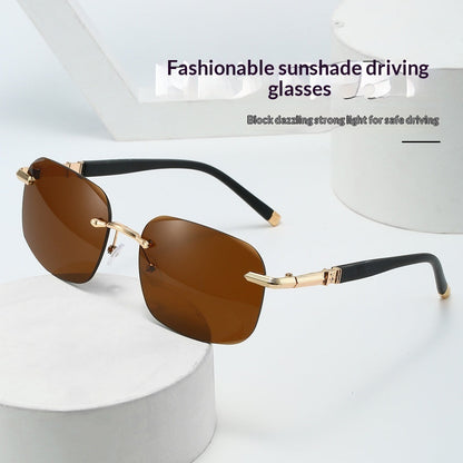 Fashionable Rimless Metal Sunglasses With Cut-out Edges