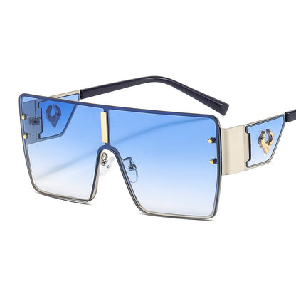 European And American Oversized One-piece Metal Sunglasses With Ox-head EmbellishmentVintage Style