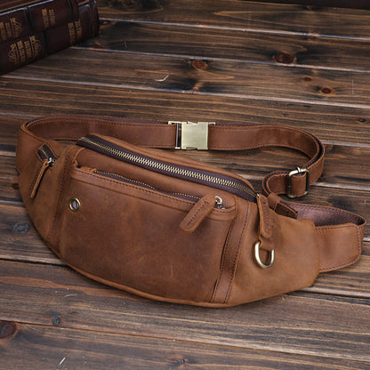 Full-Grain Leather Large-Capacity Sports Crossbody Chest Bag For Men
