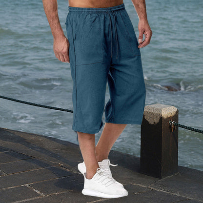 Amazon Europe And America 2026 Cross-Border Men's Casual Cotton-Linen Sports Pants Summer Cotton-Linen Cropped Casual Pants Men