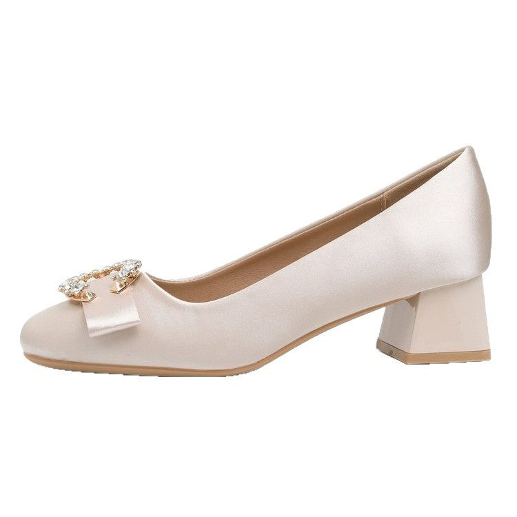 Bow Satin Square Toe Bridesmaid High Heels