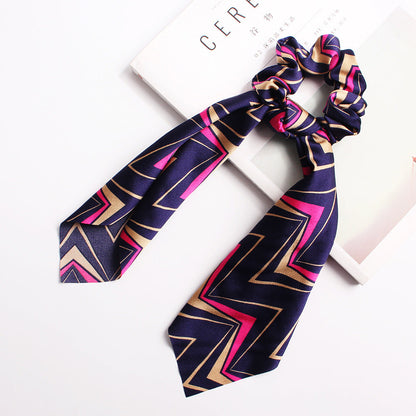 Geometric Hair Band Fashion Satin Big Bow Elastic Horse Tail Ribbon