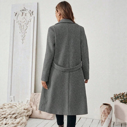Womens Solid-color Wool Coat With A Lapel And Double-breasted Design