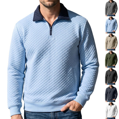 Mens Diamond-Check Half-Zip Stand-Collar Long-Sleeve Sweatshirt