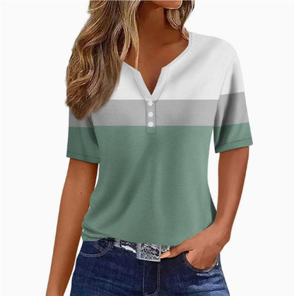 Women's Sequin Stitching Floral Three-button V-neck Short Sleeve