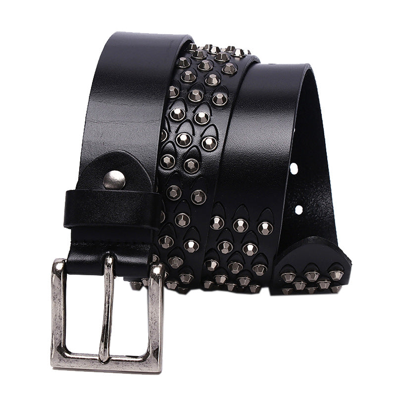 Womens Distinctive Rivet Belt Made Of Full-Grain Cowhide