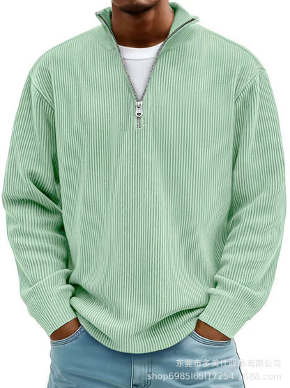 Autumn And Winter New Men's Casual Stand-Up Collar Zipper Corduroy Long-Sleeved Men's Polo Shirt Sweatshirt