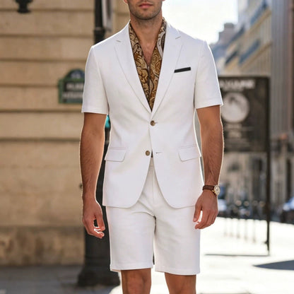 SpringSummer Mens Casual Short-Sleeve Two Piece Suit