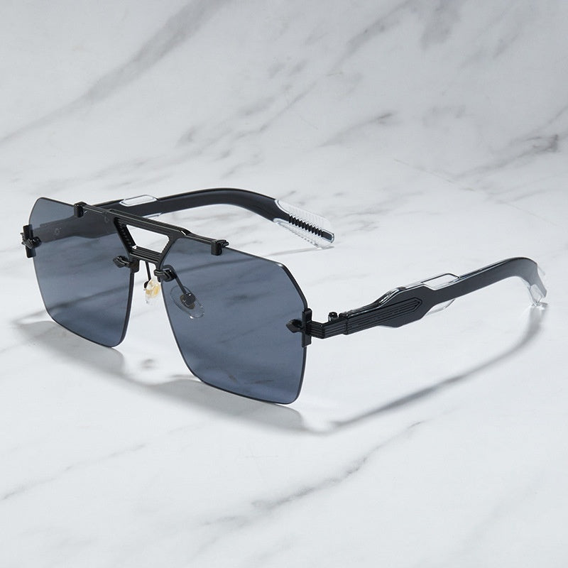 Retro Metal Double-bridge Rimless Sunglasses