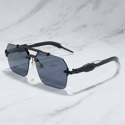 Retro Metal Double-bridge Rimless Sunglasses