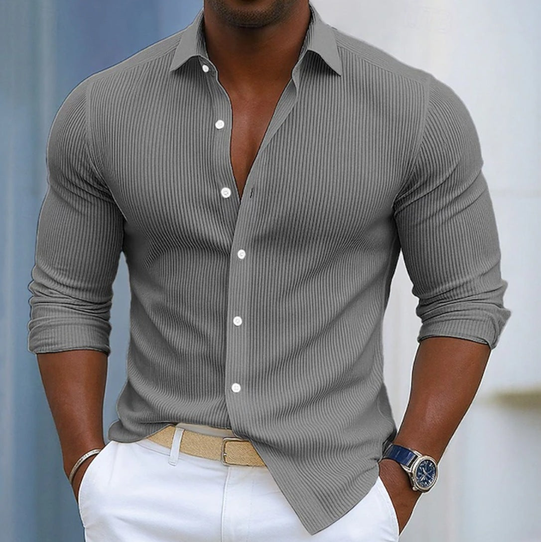 Casual Solid-color Long-sleeve Shirt With A Lapel Collar