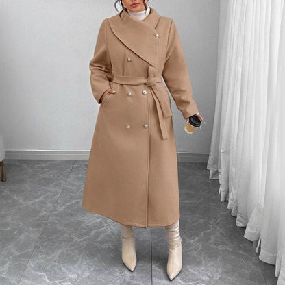 New Winter Womens Double-breasted Wool Coat With An Asymmetrical Collar