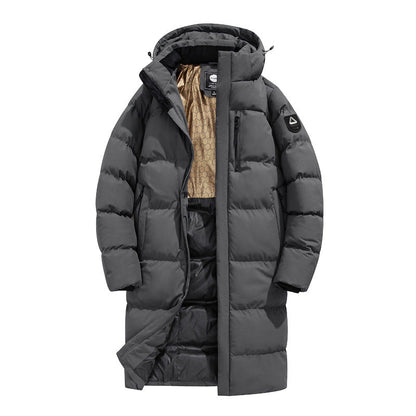 Fleece-lined Extra-thick Long Hooded Cotton Coattrendy Brand Windproof And Cold-resistant