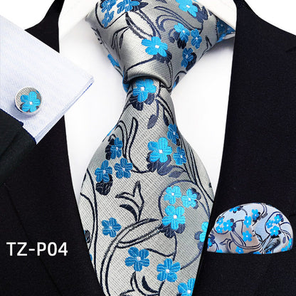 Mens Plaid Formal Tie Pocket Square And Cufflinks Three-Piece Set