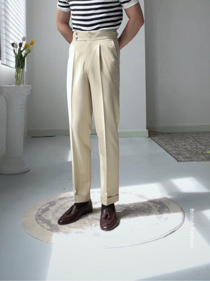 High-waisted White Retro Straight-leg Casual Pants