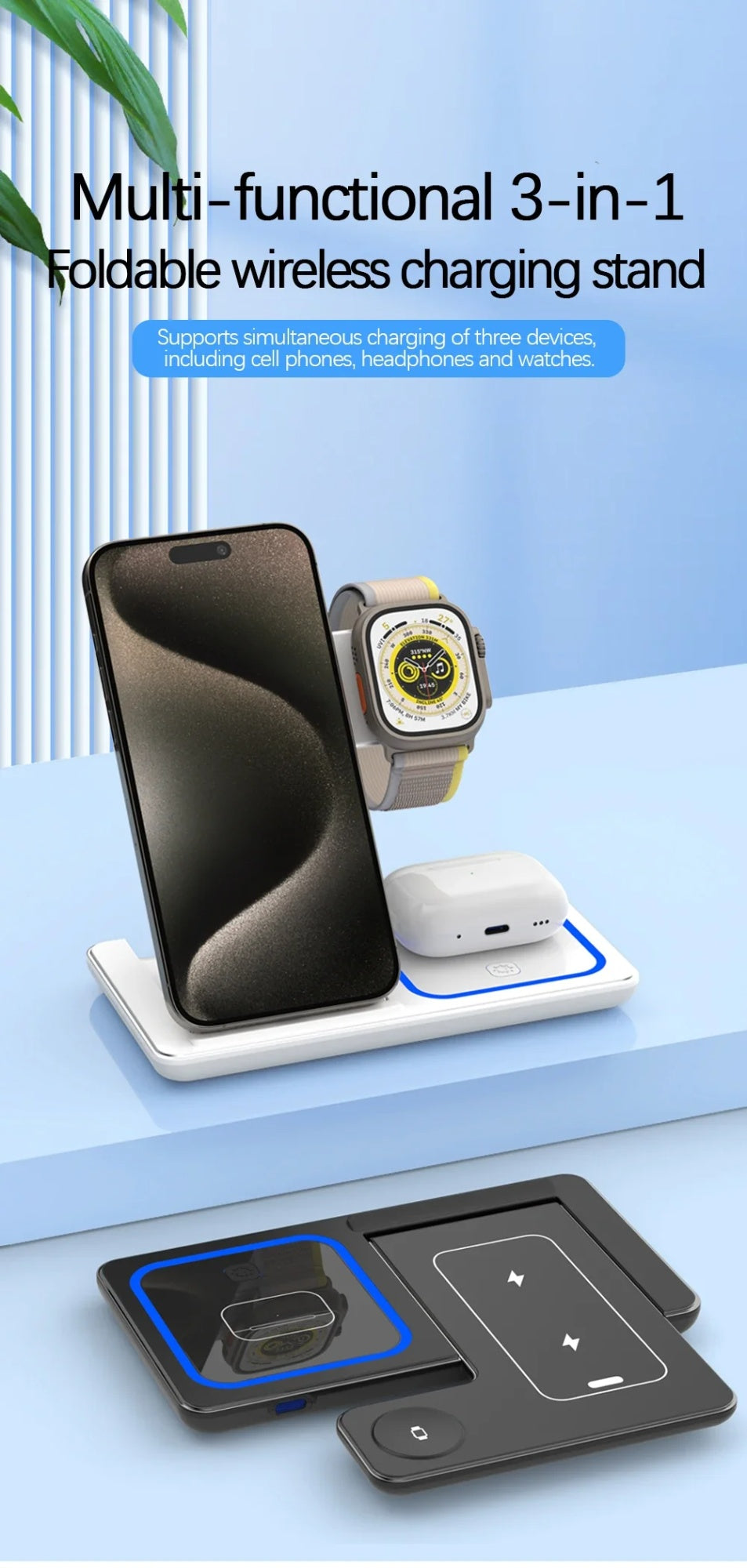 15W 3 In 1 Fast Wireless Charger Stand