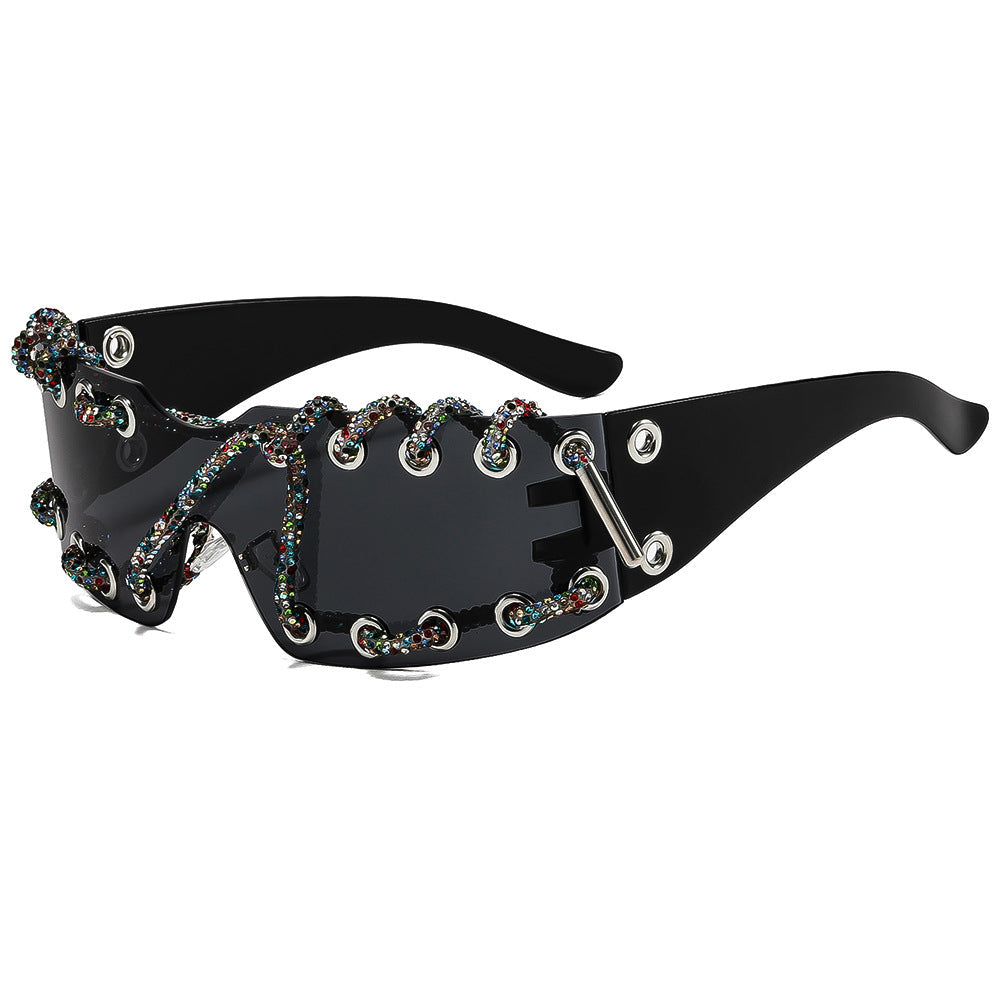 Sunglasses With Metal Ring Rivets Retro-futuristic Party Shades