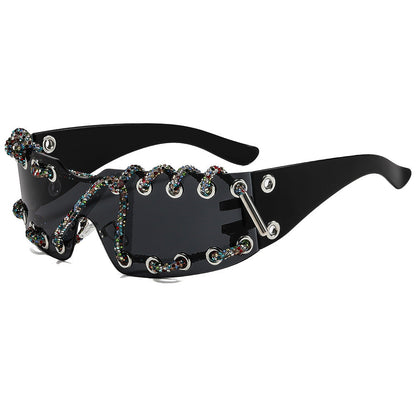 Sunglasses With Metal Ring Rivets Retro-futuristic Party Shades