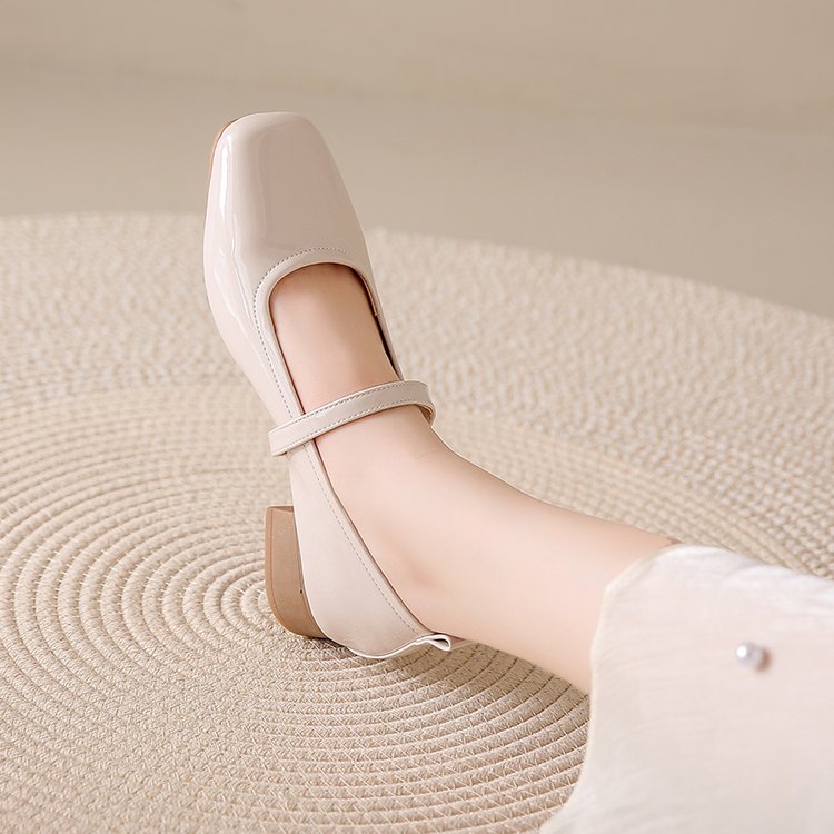 Women French Style Genuine Leather Mary Jane Pumps, New Square Toe Block Heel Fairy  Style Gentle Elegant Shoes For Dresses