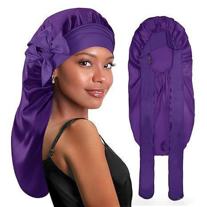 Long Double-layer Silk Sleep Cap Long-tube Hat With Elastic Brim Made From Mulberry Silk