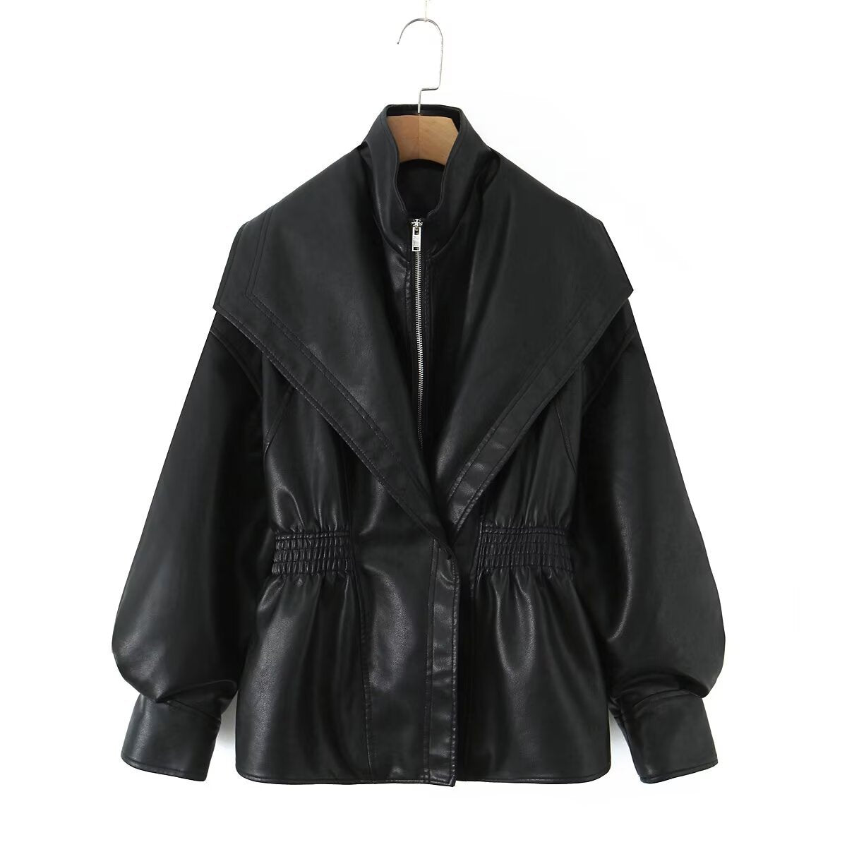 Turn-down Collar Loose Leather Jacket Womens Top