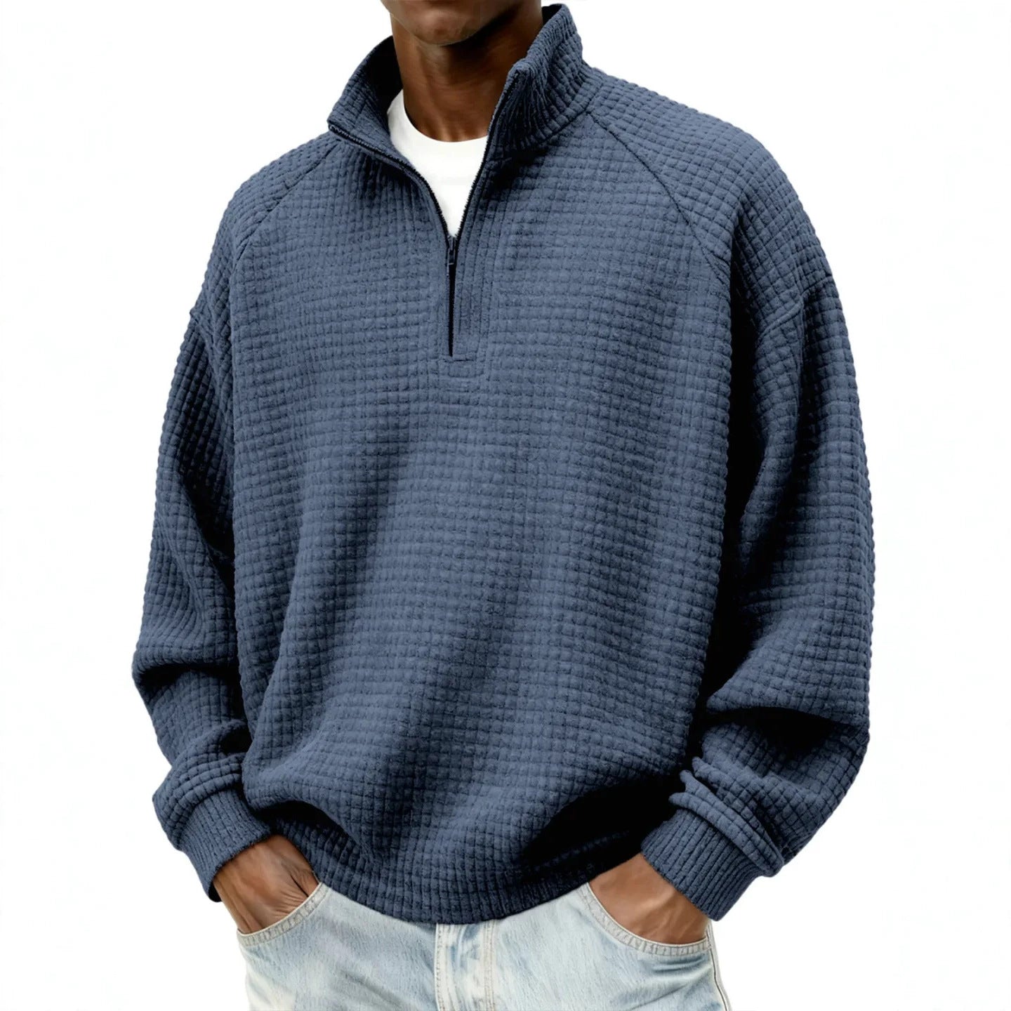 Retro Zipped Small-check Casual Stand-collar Long-sleeve Mens