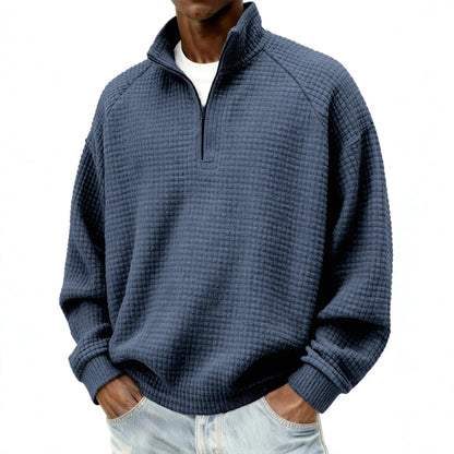 Retro Zipped Small-check Casual Stand-collar Long-sleeve Mens
