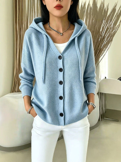Womens European And American-style Autumnwinter New Hooded Knit Cardigan