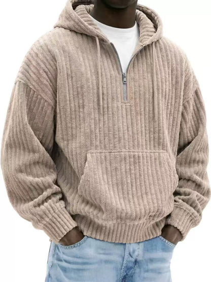 Solid-color Loose-fitting Corduroy Mens Hoodie