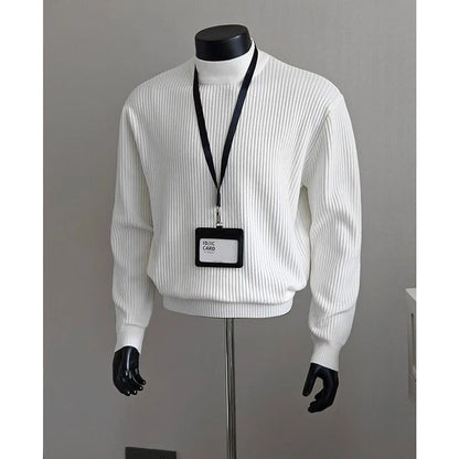 Mens White Ribbed Turtleneck Sweater Knitted Top