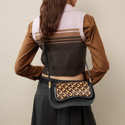 European And American Retro Trendy Underarm Bag Fashionable High-grade Genuine Leather Horsehair Shoulder Bag Niche Design All-match Women's Bag