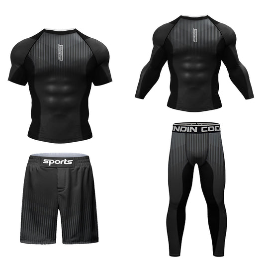 3D Printing Quick-drying Stretch Outdoor Fitness Basketball Sports Tights 4 PCs Set