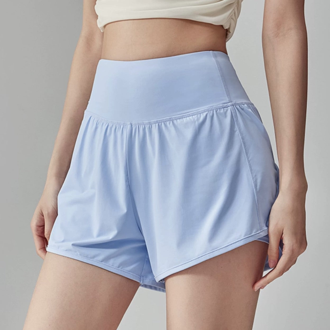 Women's Summer High-Waisted Tummy Control Sports Shorts, Faux Two-Piece, Anti-Slimming, Three-Quarter Length, Running, Fitness, Yoga Pants, Quick-Dry, Anti-Exposure