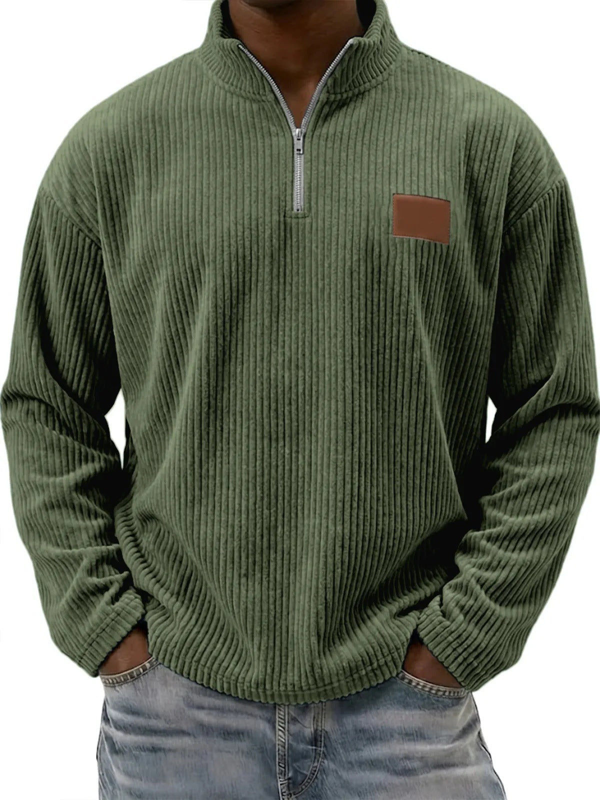 Mens Retro Corduroy Fashion Embroidered Pullover With A Stand-up Collar