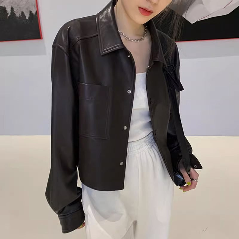Springautumn Short Leather Jacket For Petite Individuals